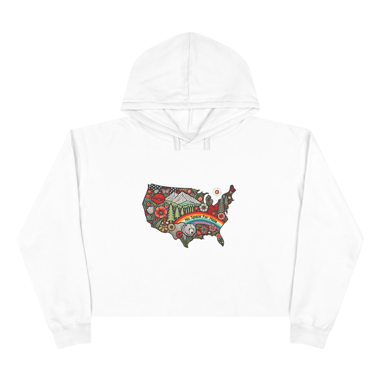Vibrant USA No Space for Hate Graphic Crop Hoodie -