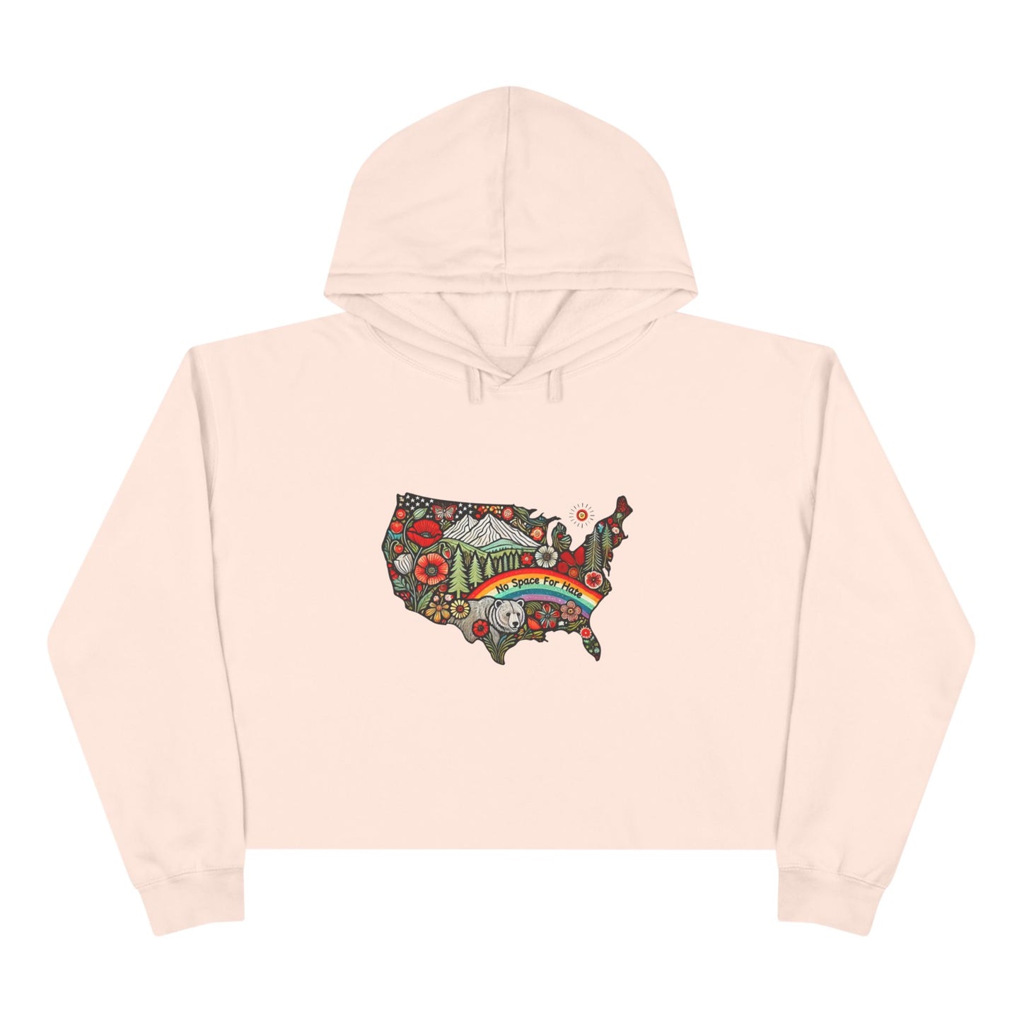 Vibrant USA No Space for Hate Graphic Crop Hoodie -