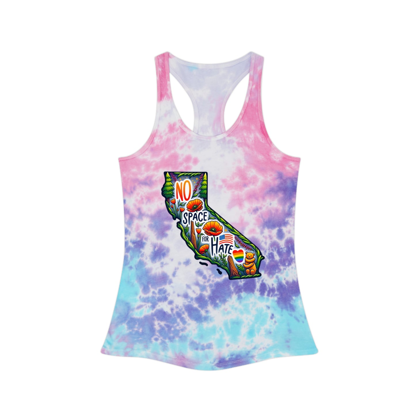 California Tie Dye Racerback Tank Top - "No Space for Hate"