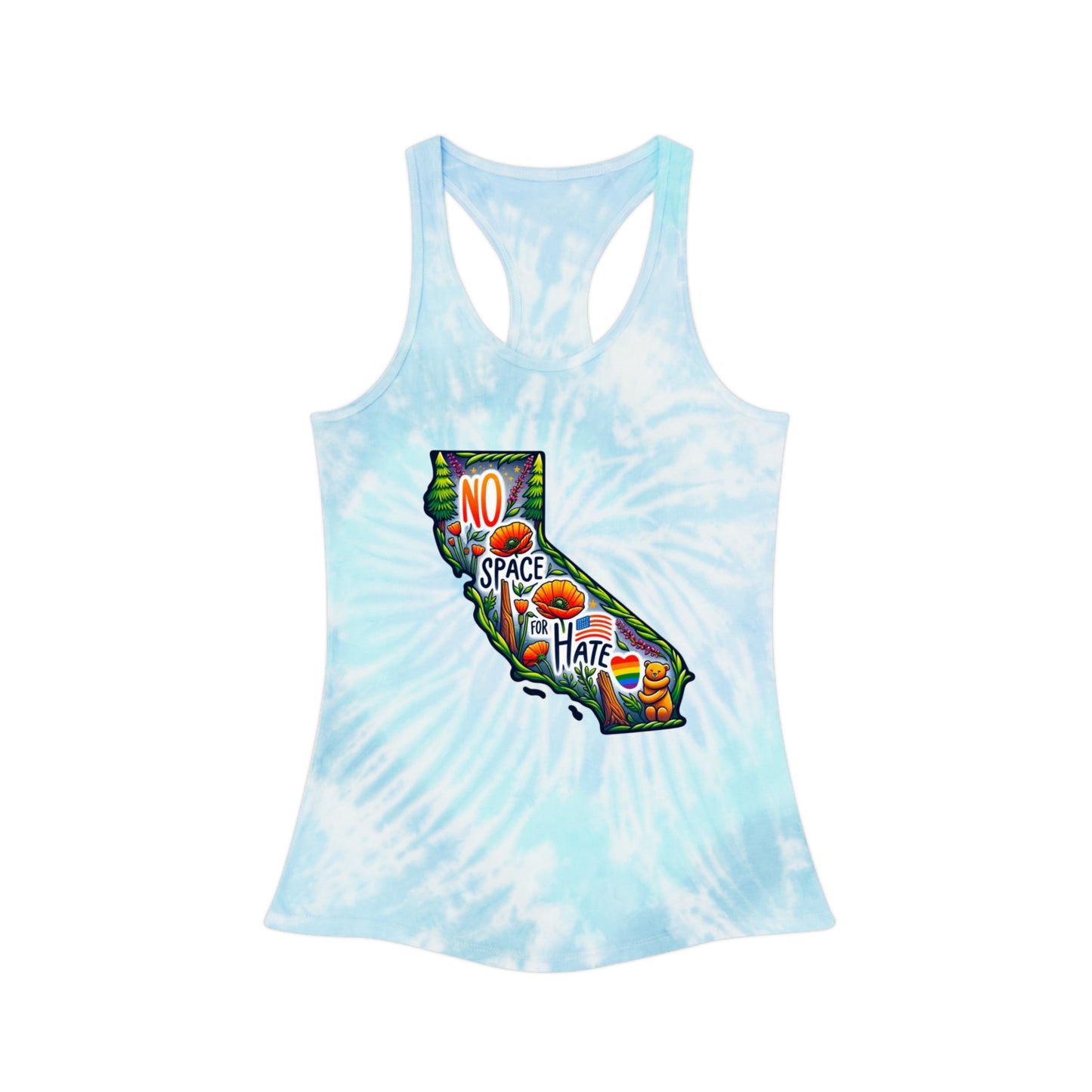 California Tie Dye Racerback Tank Top - "No Space for Hate"