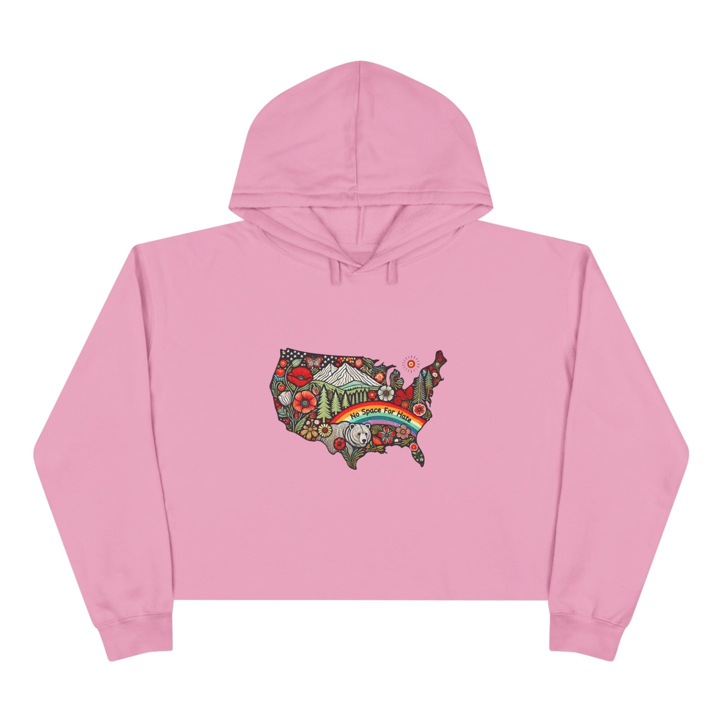 Vibrant USA No Space for Hate Graphic Crop Hoodie -
