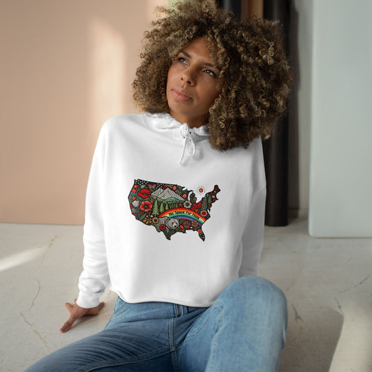 Vibrant USA No Space for Hate Graphic Crop Hoodie -