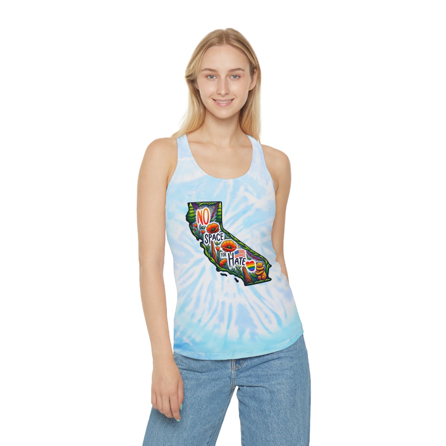 California Tie Dye Racerback Tank Top - "No Space for Hate"