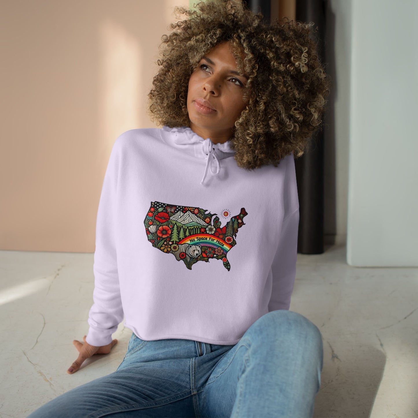 Vibrant USA No Space for Hate Graphic Crop Hoodie -
