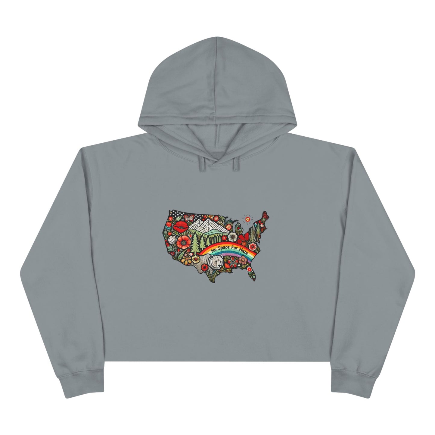 Vibrant USA No Space for Hate Graphic Crop Hoodie -