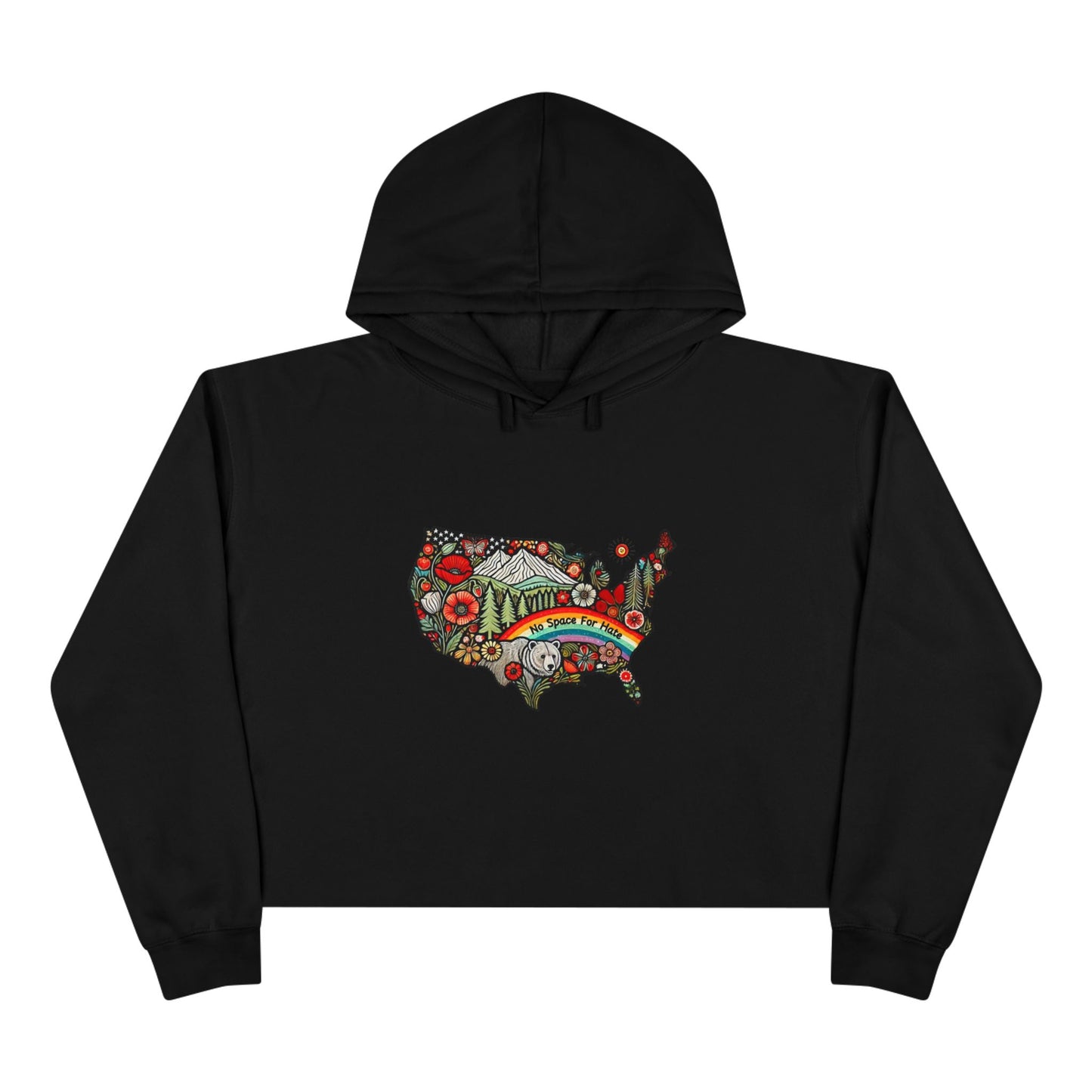 Vibrant USA No Space for Hate Graphic Crop Hoodie -
